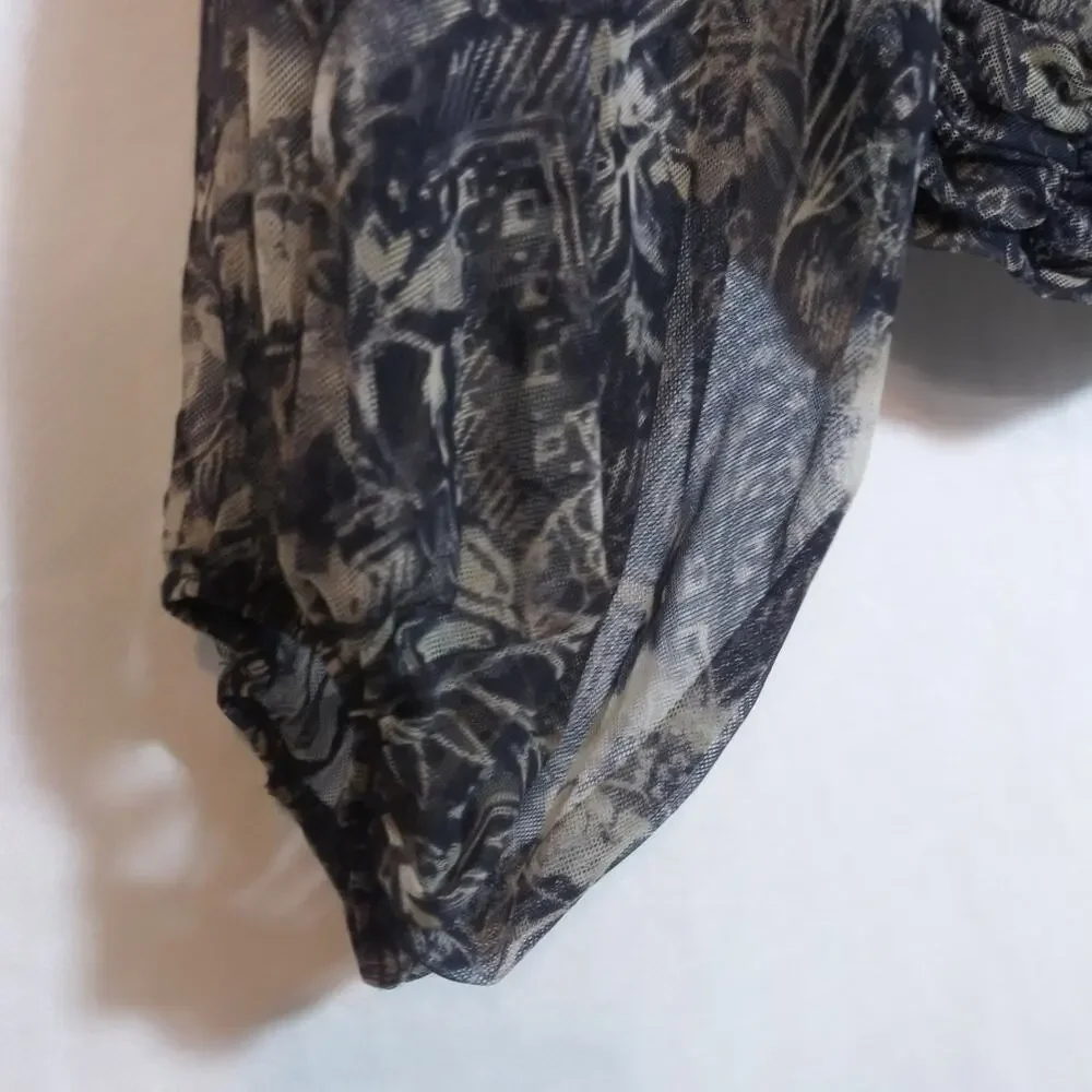 Free People Lilia Top Peasant Smocked Crop Sheer Sleeves Size XS